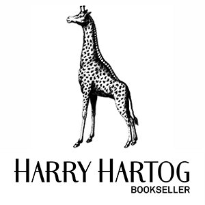 A giraffe stands above the text Harry Hartog Bookseller